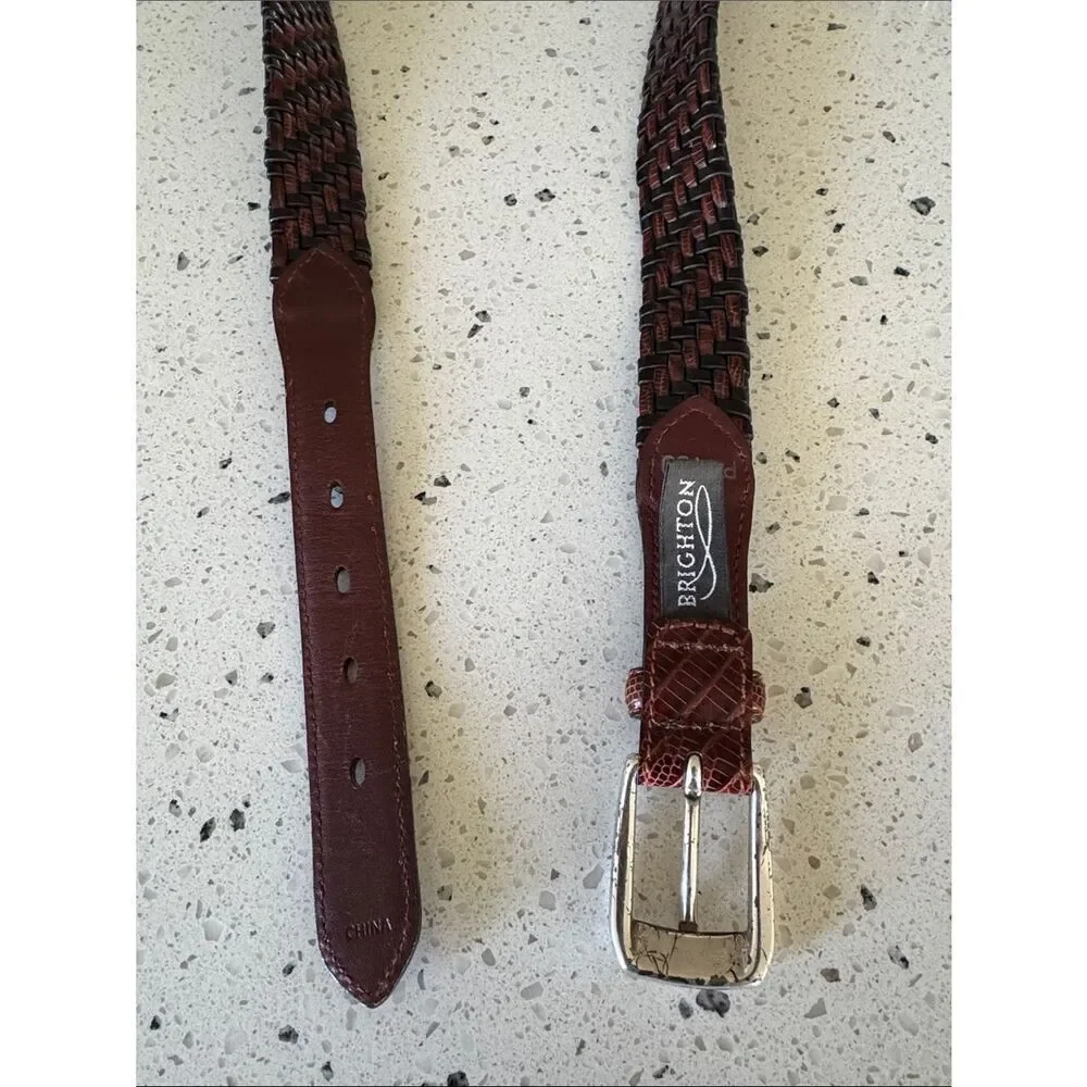 Brighton Vintage Brown and Black Woven Embossed Leather Men's Belt Size 38
